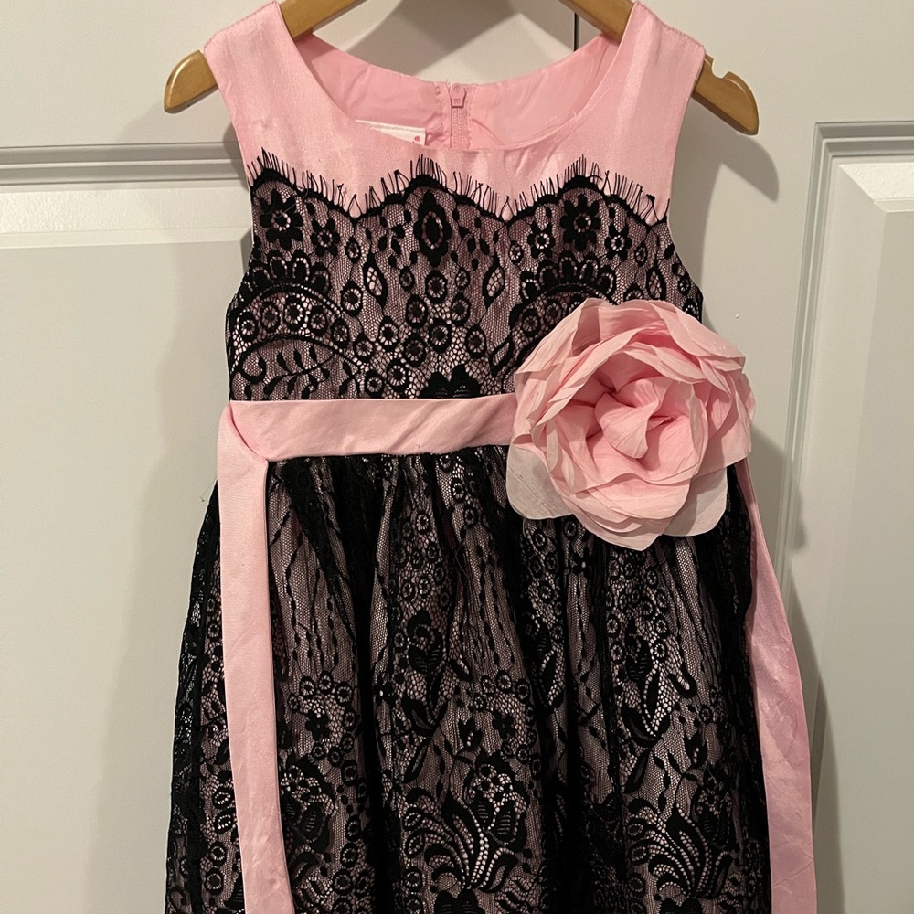 Girls fancy lace dress - pink and black - size 3